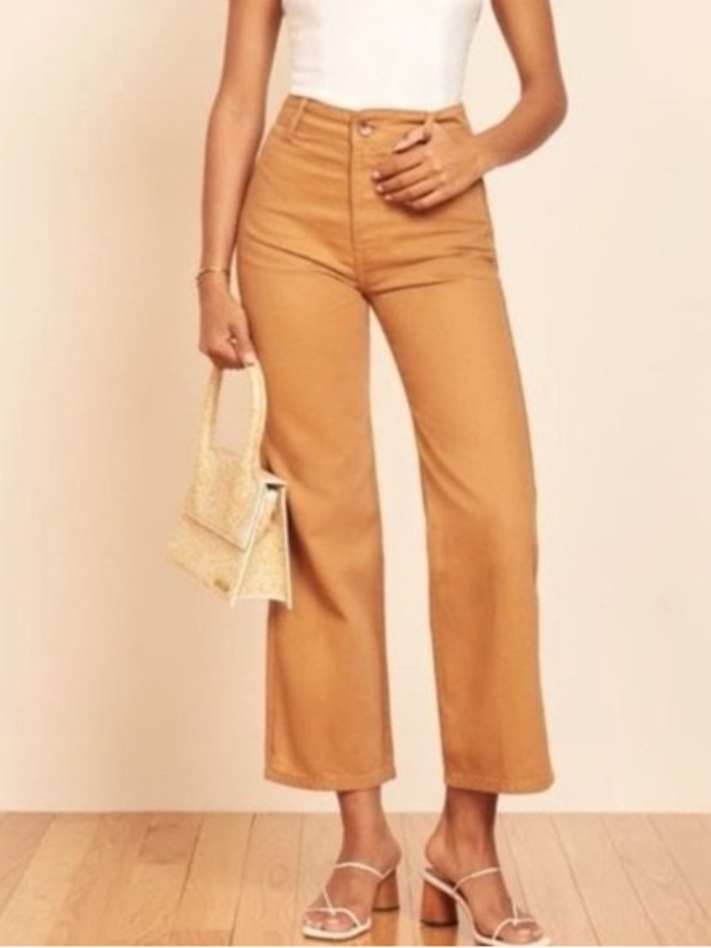 Reformation Women’s Wide Leg High Rise Organic Cotton Jeans in Butterscotch 28